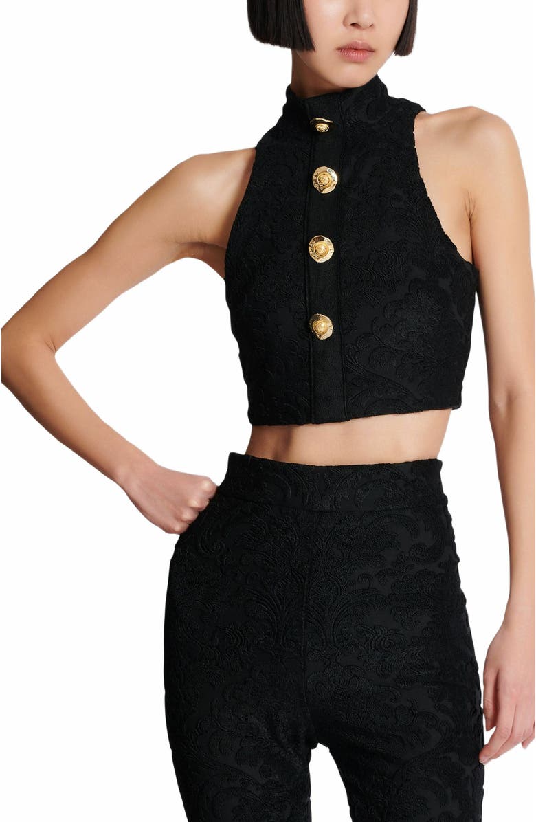 Balmain Baroque Pattern Buttoned Top, Alternate, color,