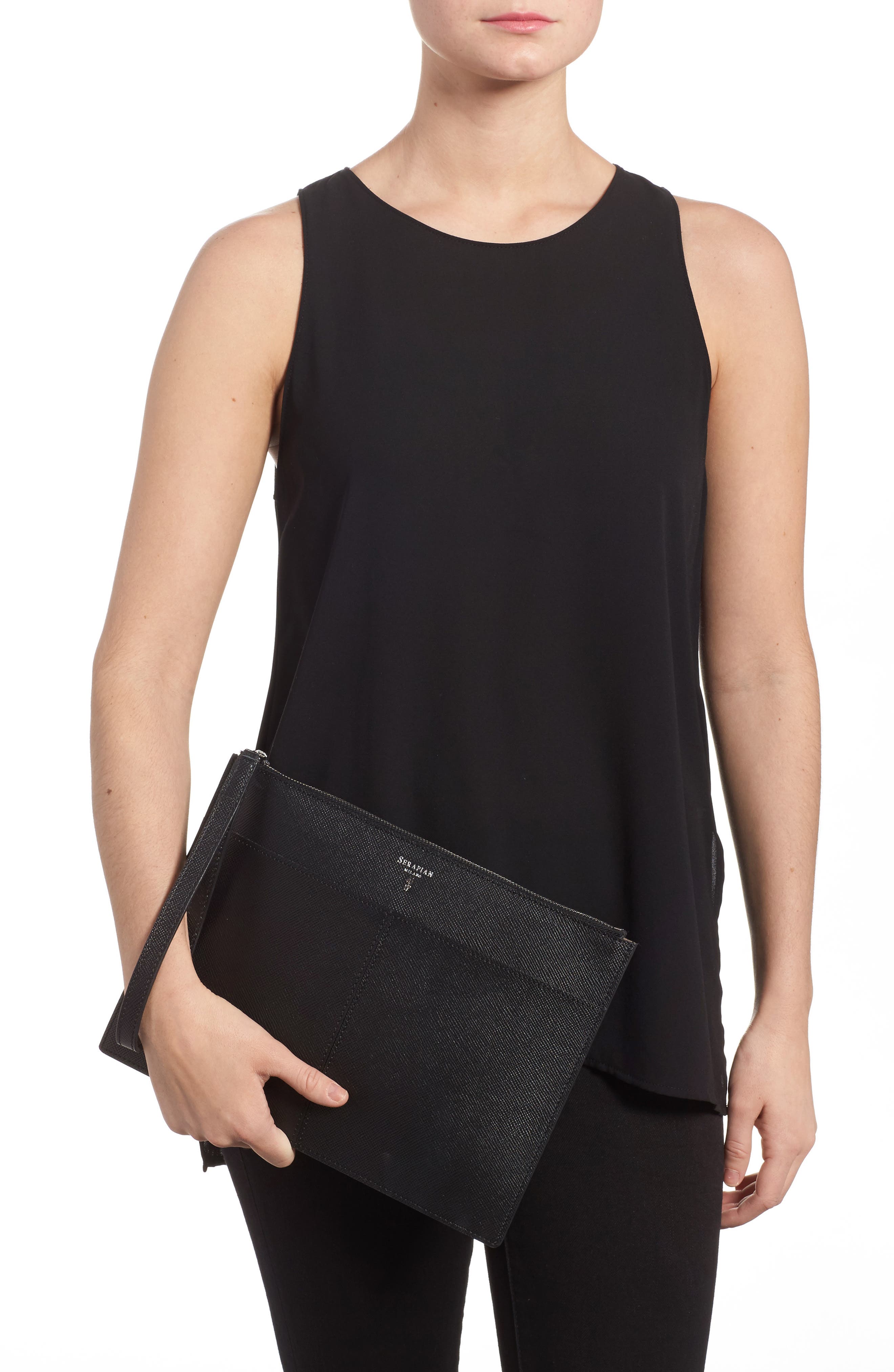 Evolution Leather Clutch, Alternate, color, BLACK