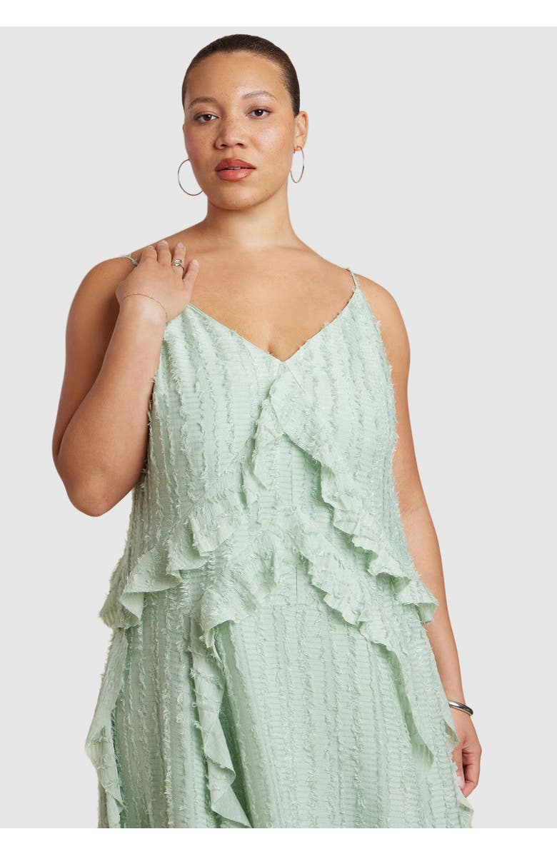 ELOQUII Textured Ruffle Cami Dress, Alternate, color, Sage