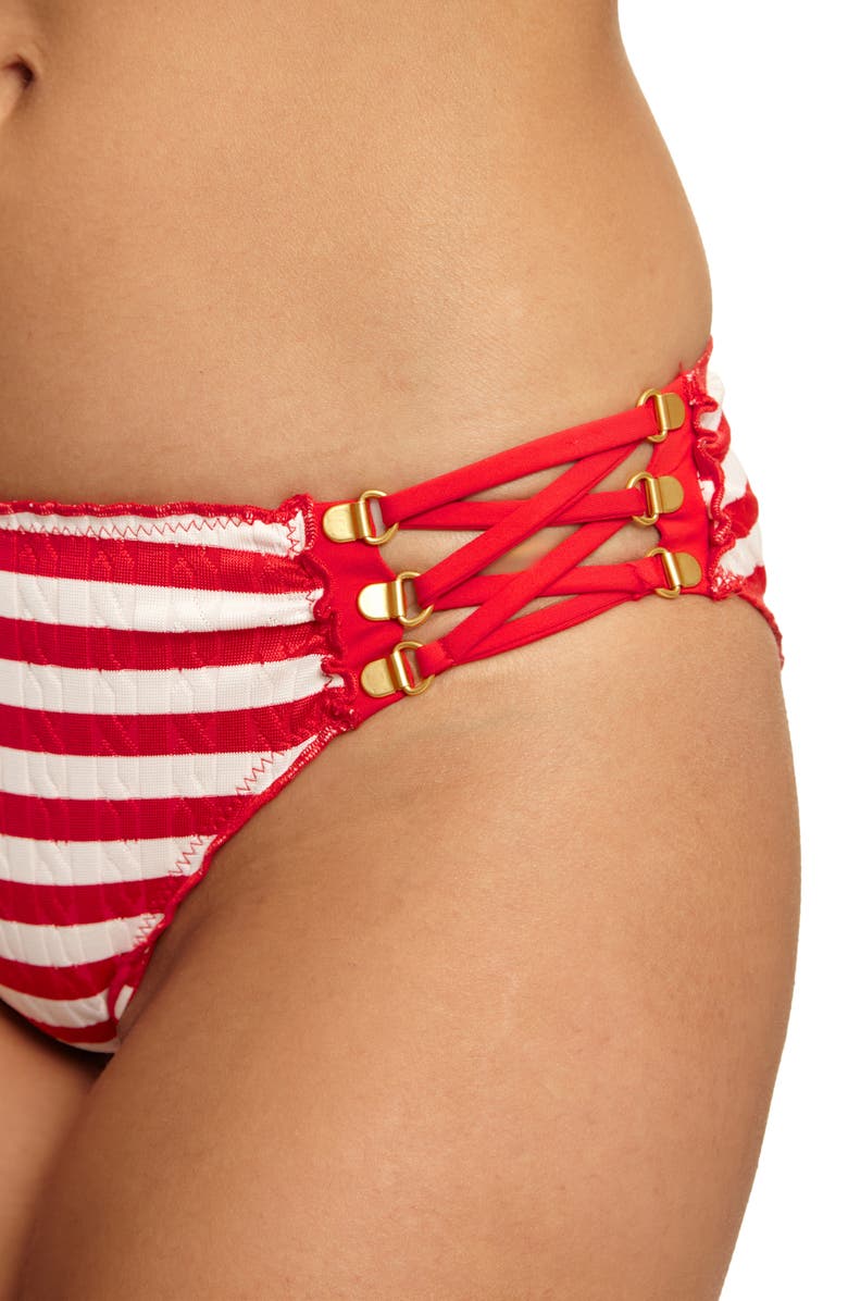 Becca Sail Away Stripe Hipster Bikini Bottoms, Alternate, color, Ruby