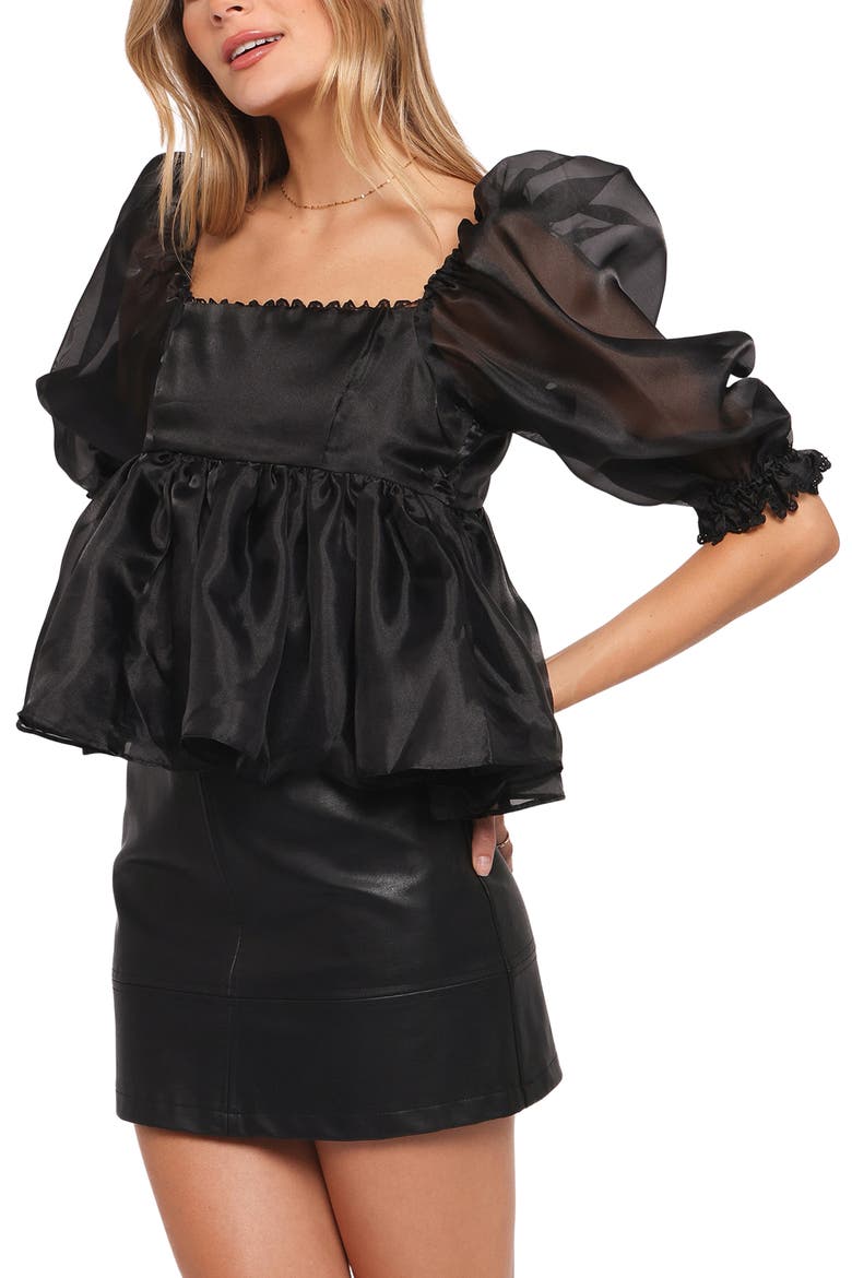 Solenne Puff Sleeve Peplum Blouse, Alternate, color, BLACK