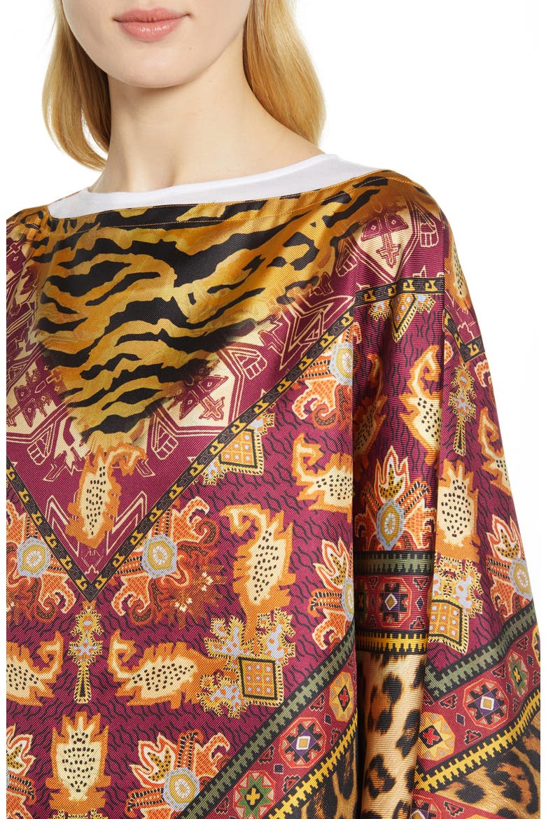 Leopard & Floral Reversible Silk Scarf, Alternate, color, MED BROWN MULTI