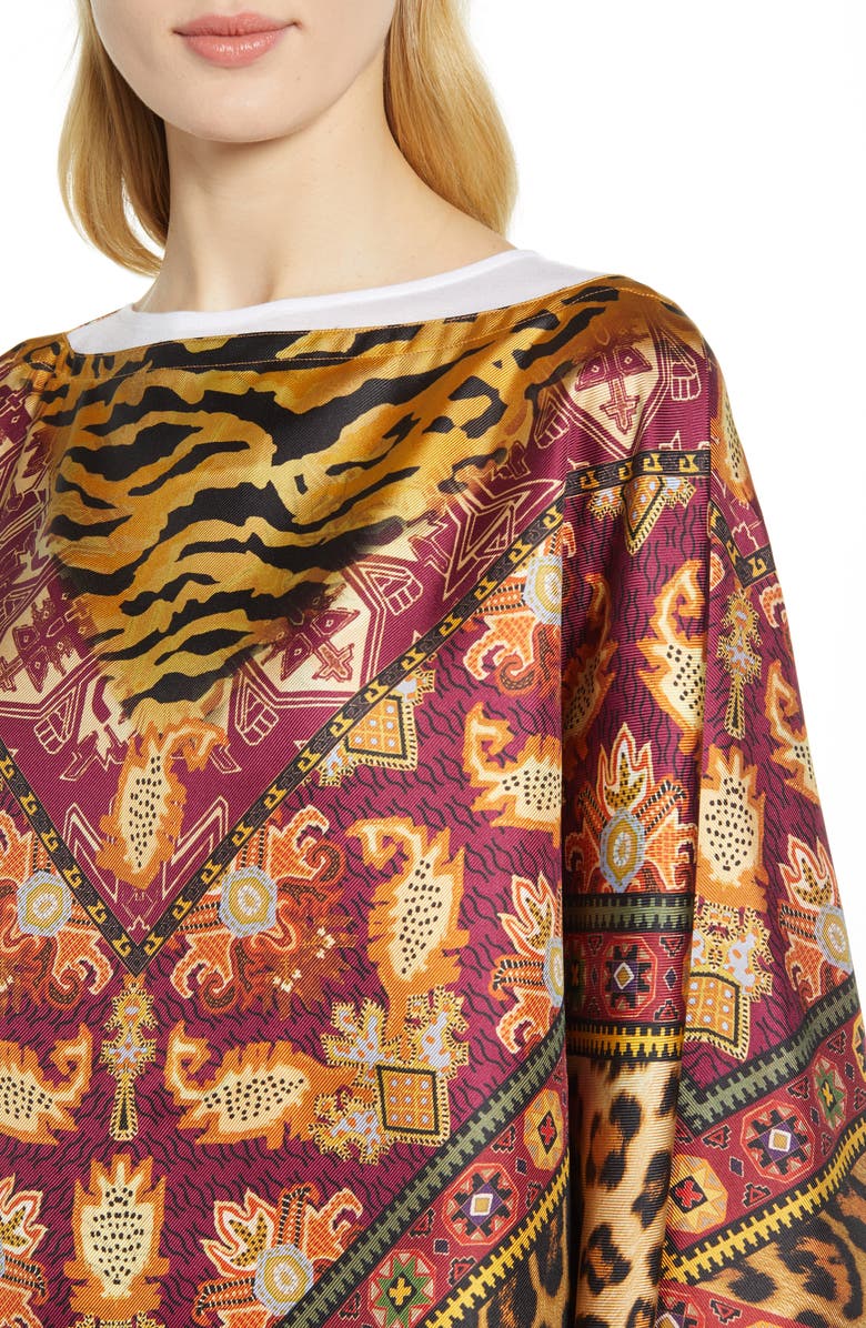 Etro Leopard & Floral Reversible Silk Scarf, Alternate, color,