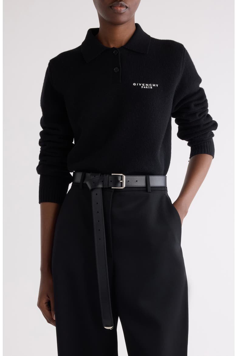 Long Sleeve Wool & Cashmere Polo, Main, color, BLACK