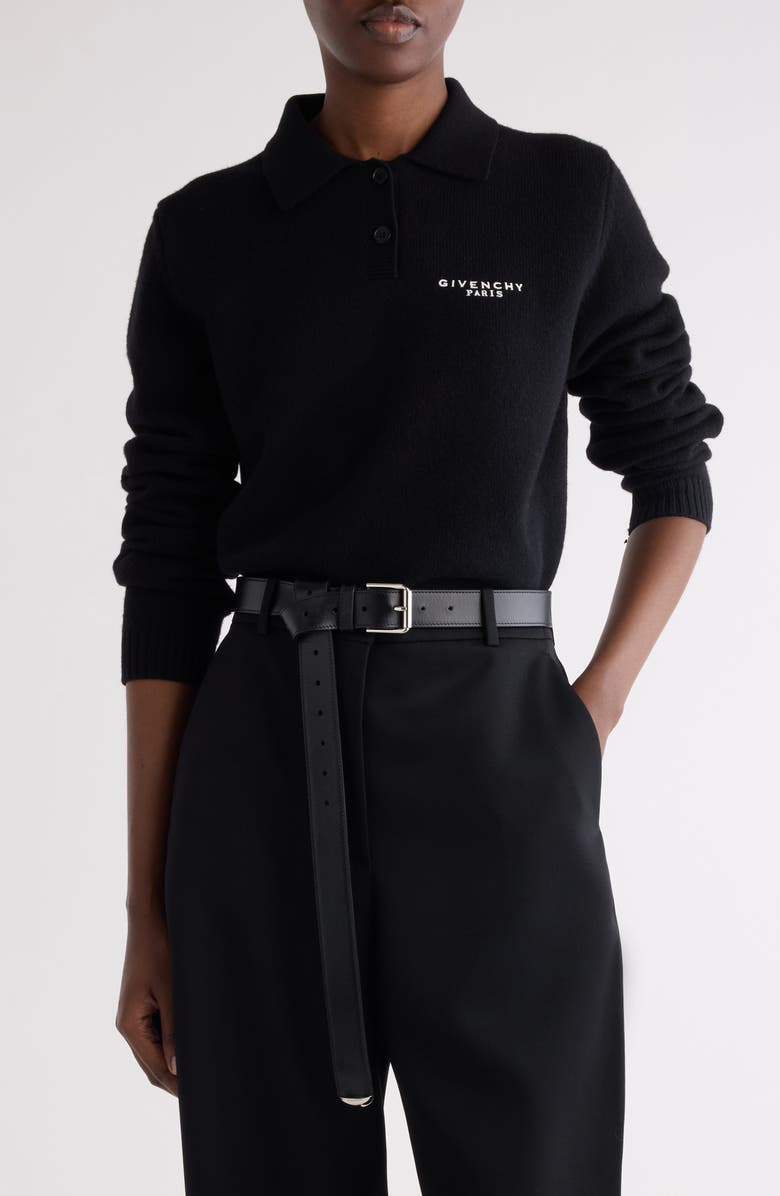 Givenchy Long Sleeve Wool & Cashmere Polo, Main, color, Black