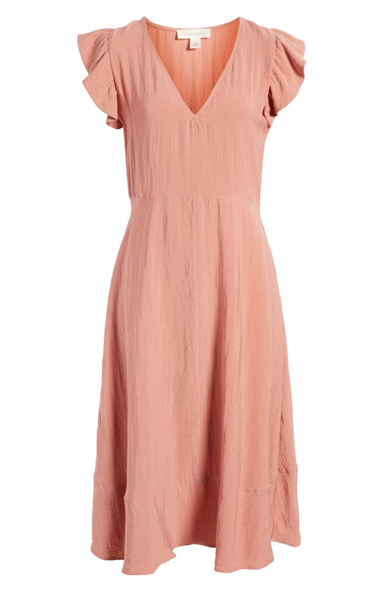 Treasure & Bond Flutter Sleeve V-Neck Midi Dress, Alternate, color, Pink Desert