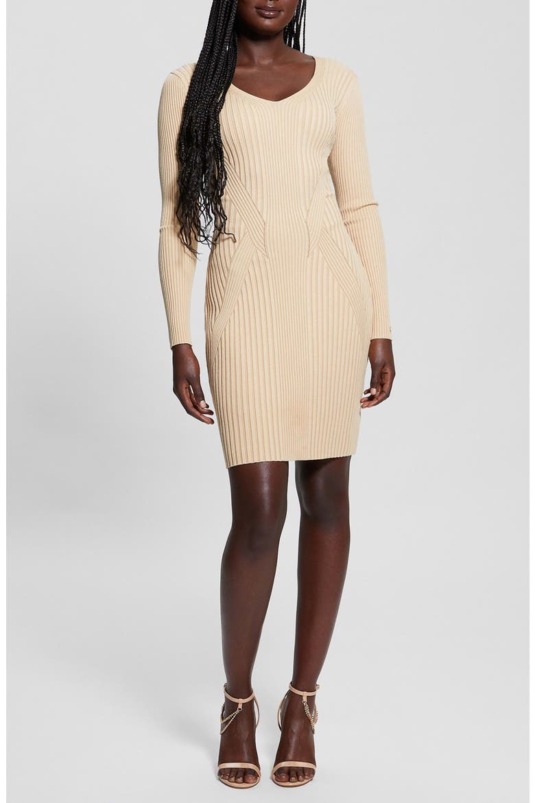 Isabella Long Sleeve Sweater Dress, Main, color, TRAVERTINE SAND MULTI