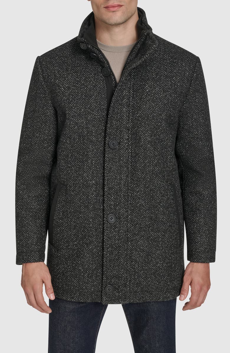 Andrew Marc Dorsey Plaid Wool Blend Car Coat, Main, color, Black