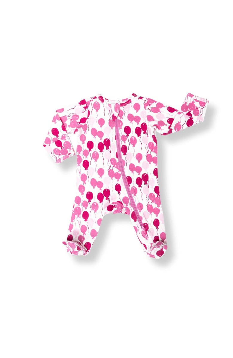 Norani Organic Cotton Zip Footie, Main, color, Pink Balloons
