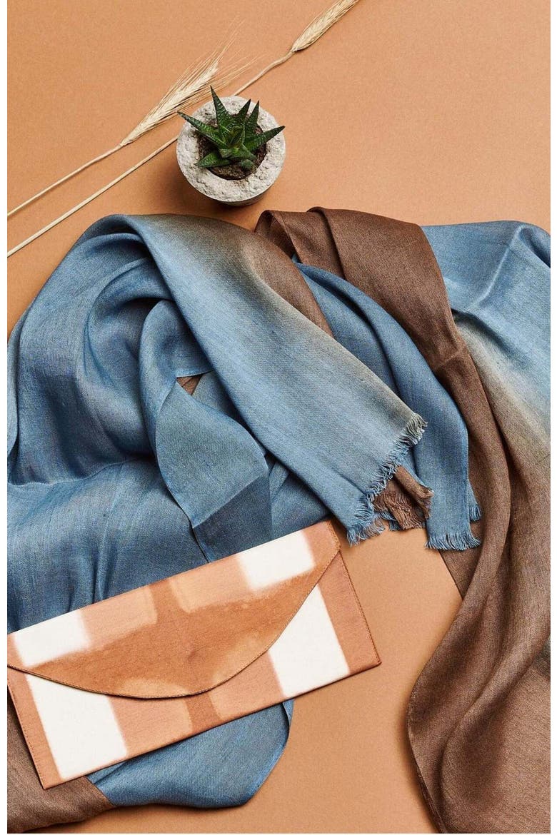 Mahogany Sky Soft Linen Silk Handloom Scarf, Alternate, color, Brown