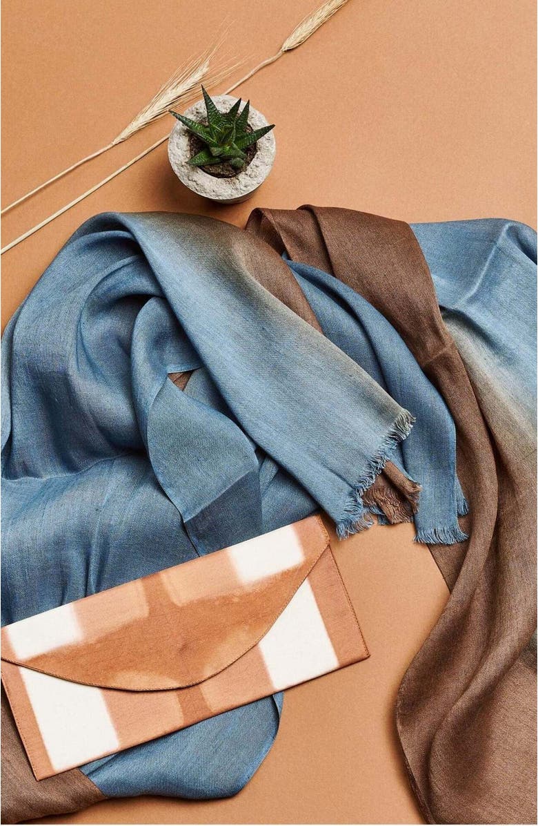 Studio Variously Mahogany Sky Soft Linen Silk Handloom Scarf, Alternate, color, Brown