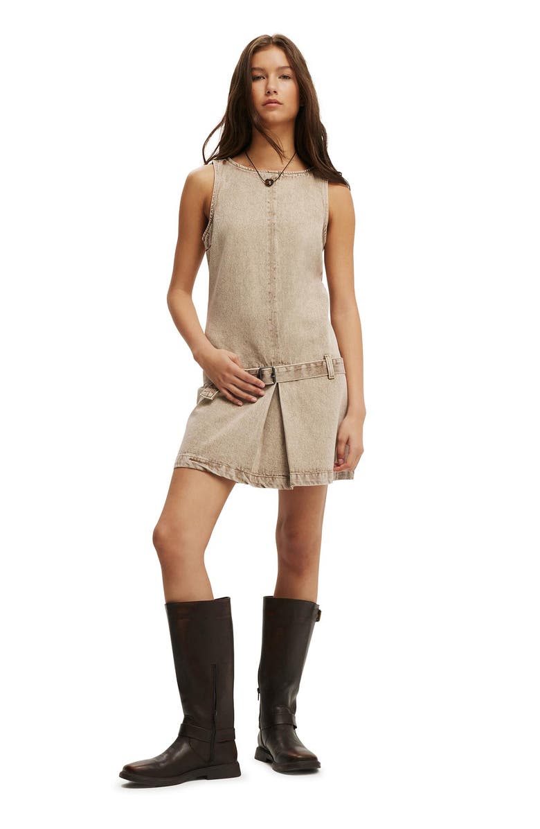 Cotton On Women's Luisa Belted Denim Mini Dress, Alternate, color, Brown Stonewash