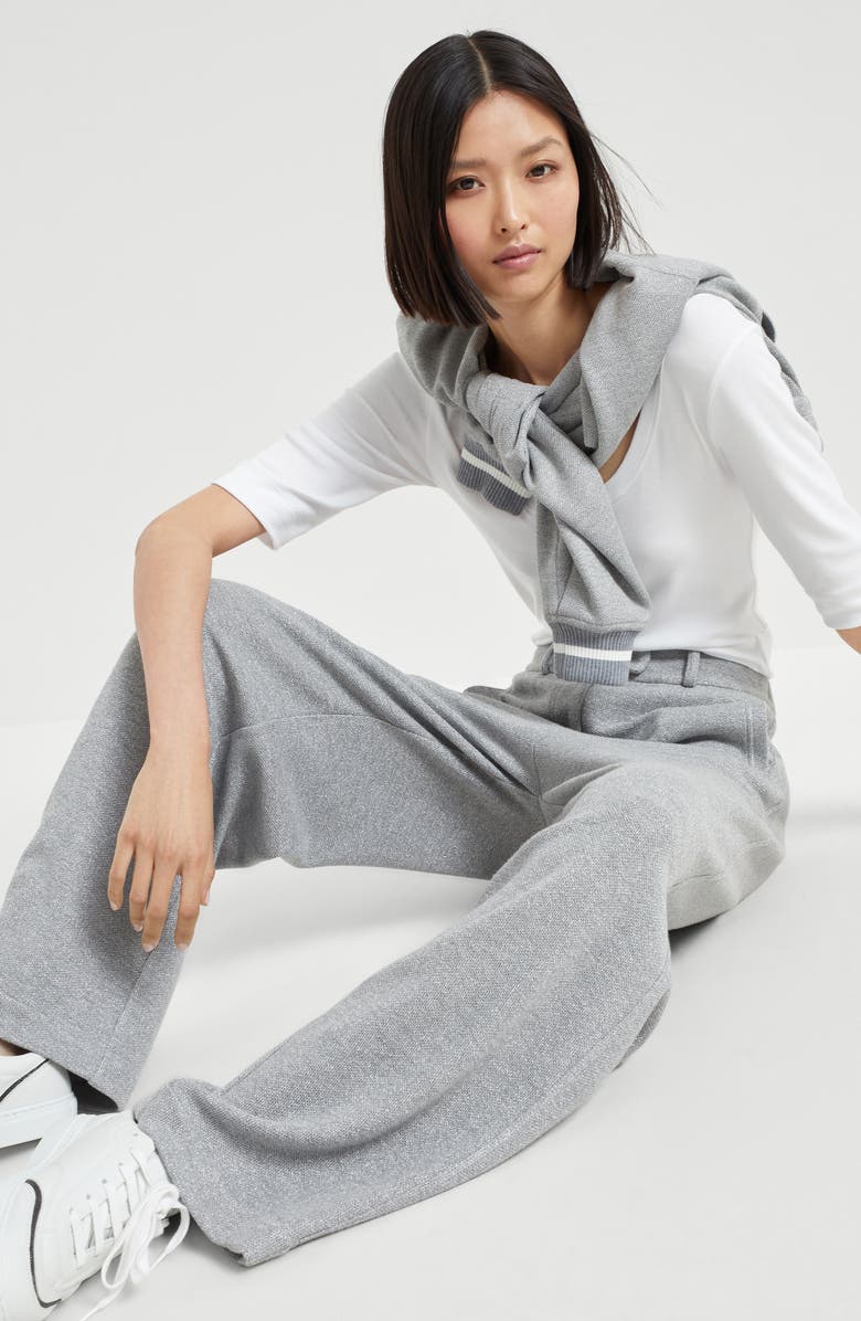 Brunello Cucinelli Sparkling piqué trousers, Alternate, color, Silver