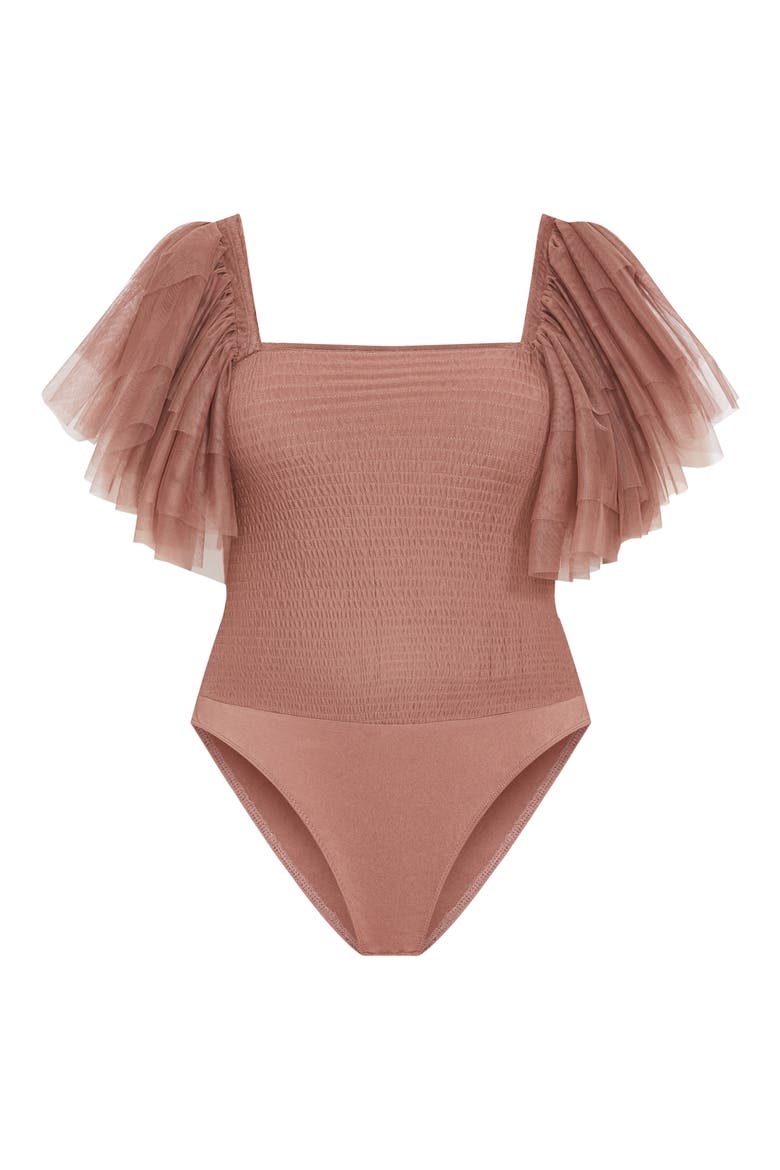 Azariah Shirred Tulle Sleeve Bodysuit, Alternate, color, ROSEBERRY