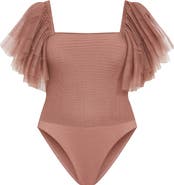 City Chic Azariah Shirred Tulle Sleeve Bodysuit