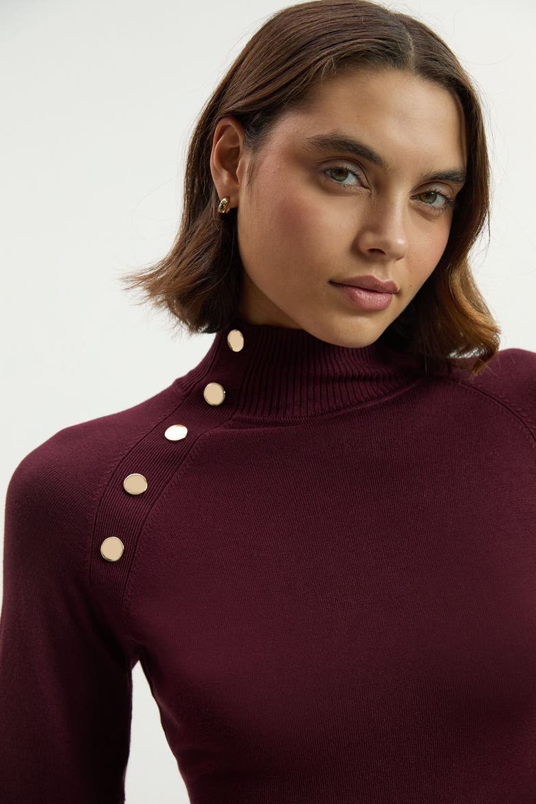 Viscose Blend Popper Knit Mini Dress, Alternate, color, Burgundy