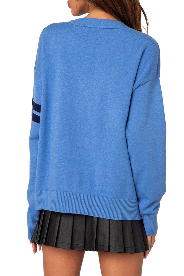 Emmett Oversized Varsity Cardigan, Alternate, color, BLUE