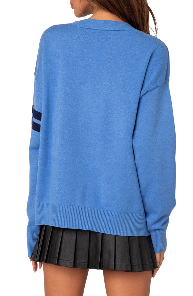 EDIKTED Emmett Oversized Varsity Cardigan, Alternate, color, Blue