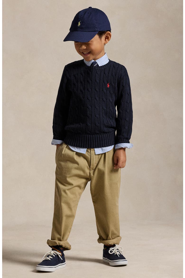 Kids' Cotton Cable Knit Crewneck Sweater, Alternate, color, NAVY