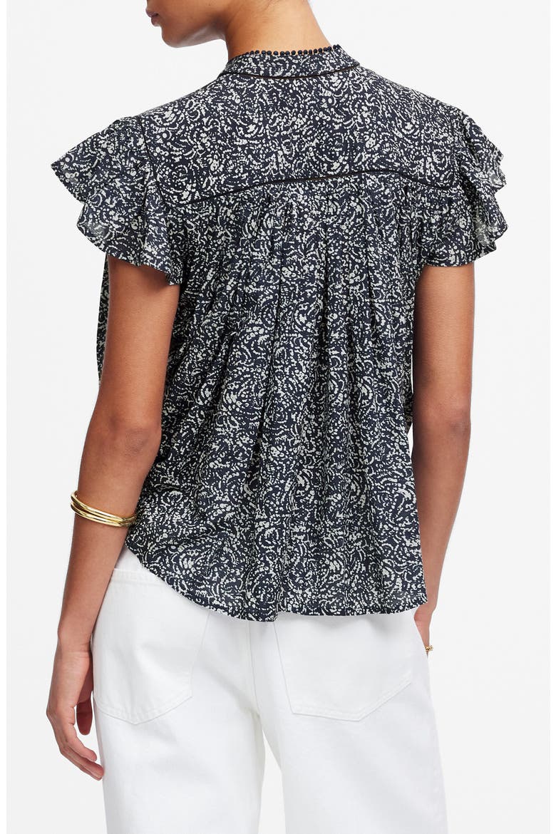 Floral Shirred Lace Trim Top, Alternate, color, NIGHT INDIGO
