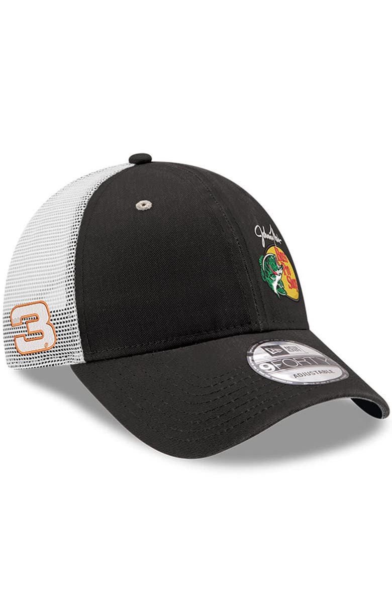 New Era Men's New Era  Black/White Austin Dillon Bass Pro Shops 9FORTY Trucker Adjustable Hat, Main, color, Black