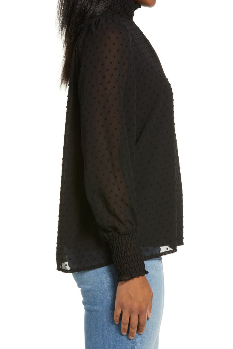 Long Sleeve Swiss Dot Blouse, Alternate, color, BLACK