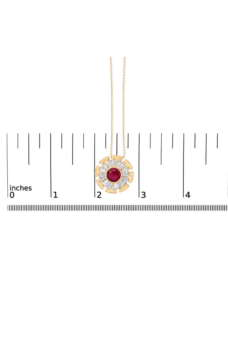 14K Yellow Gold Plated Silver Created Red Ruby and Diamond Baguette Medallion Pendant Necklace, Alternate, color, Yellow Gold over Silver
