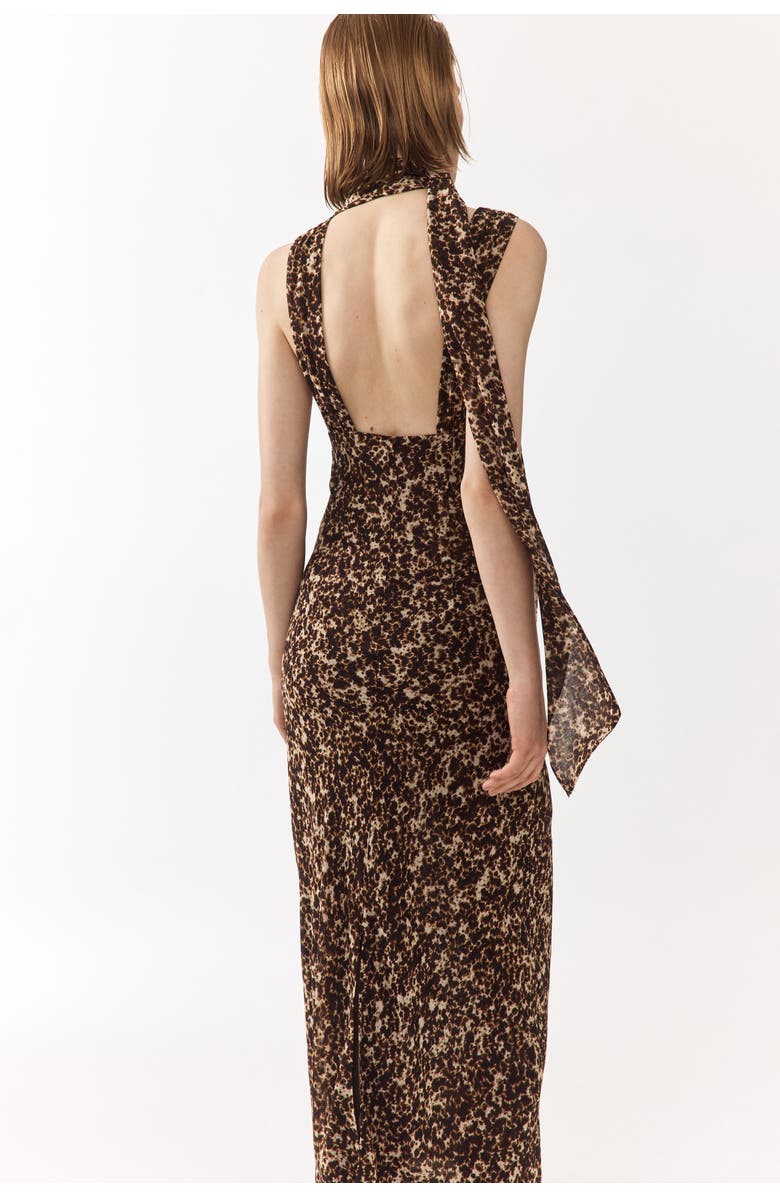 H&M Scarf-detail Chiffon Dress, Alternate, color, Dark Brown/Patterned