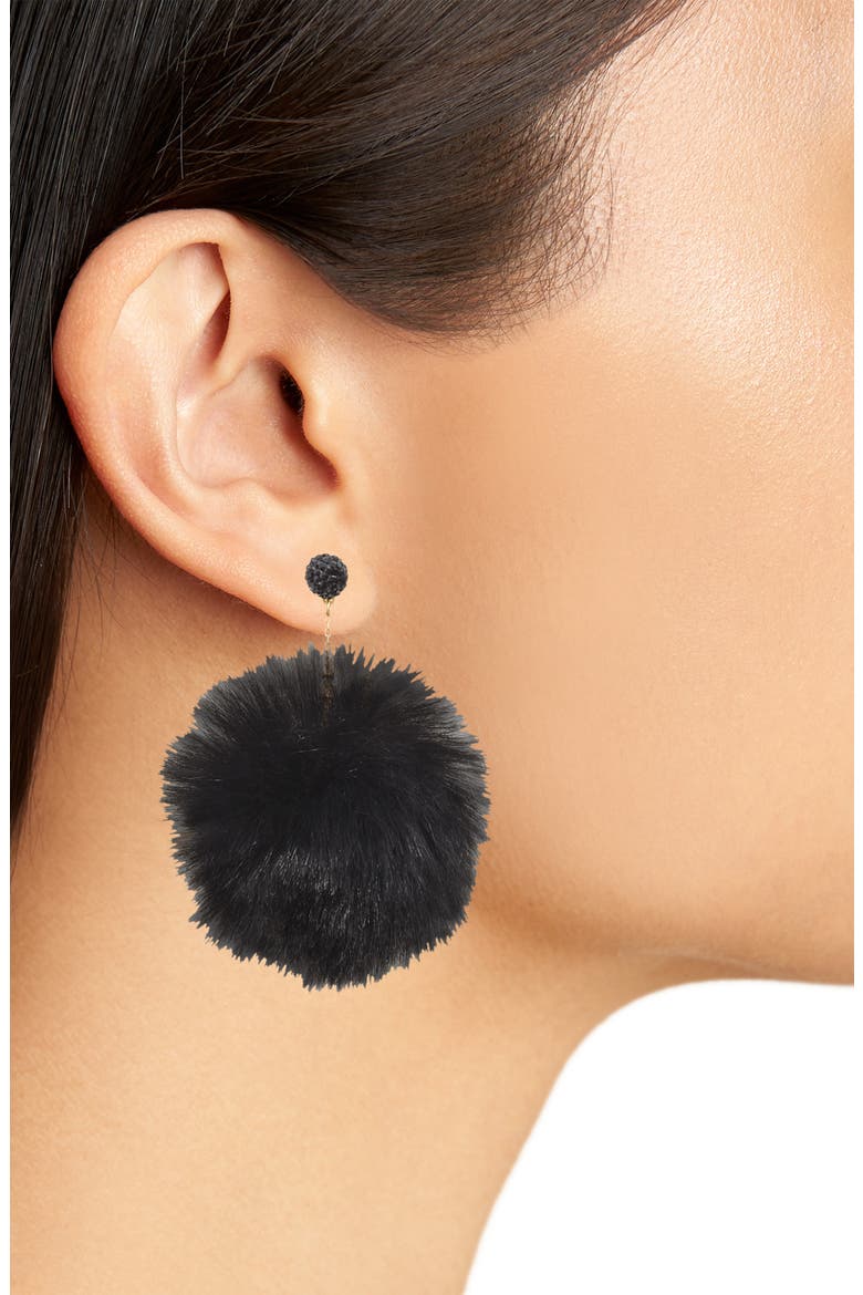 chic & cushy pouf drop earrings, Alternate, color, BLACK