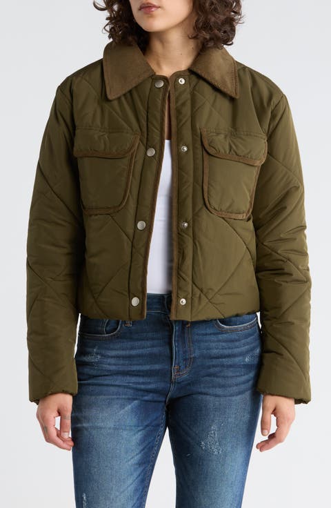 Corduroy Trim Diamond Quilted Jacket