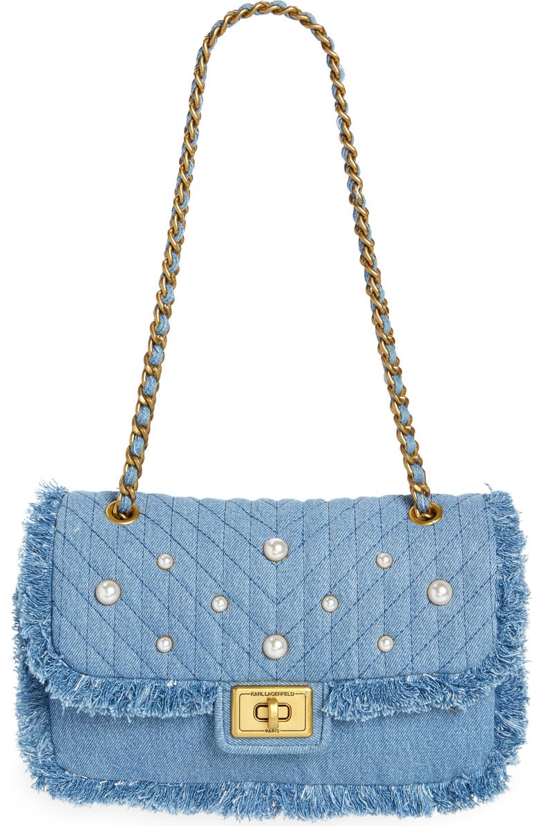 KARL LAGERFELD PARIS Medium Agyness Quilted Denim Convertible Shoulder Bag, Main, color,