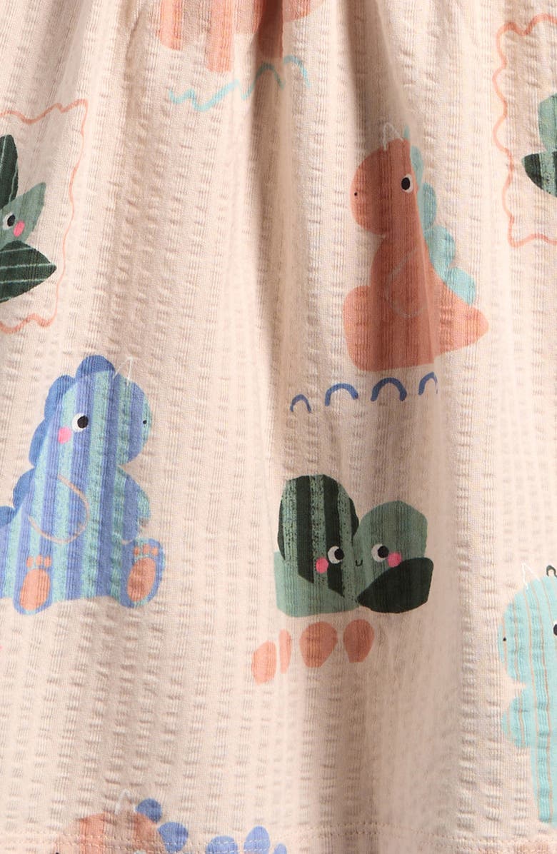 NEXT Kids' Dinosaur Print Long Sleeve Cotton Dress, Alternate, color, Cream
