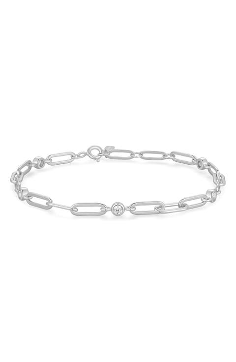 Bezel Cubic Zirconia Station Chain Bracelet