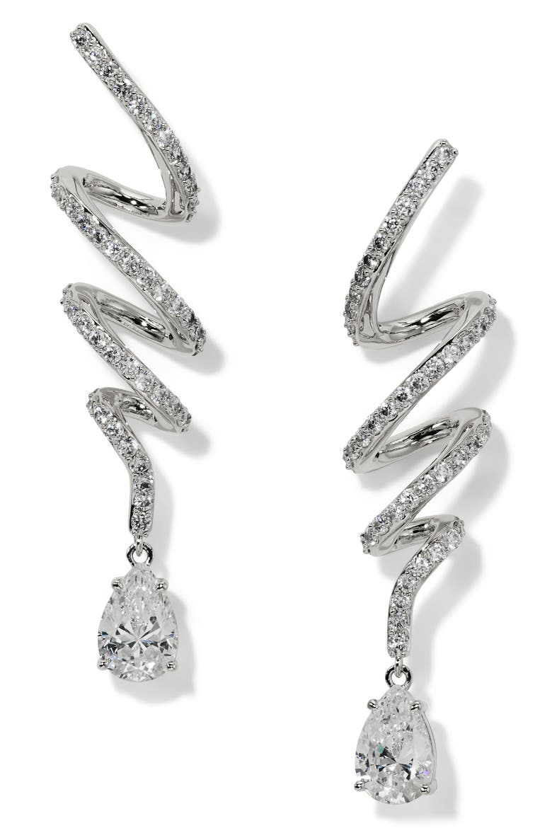 Muse Twirl Linear Drop Earrings, Main, color, RHODIUM