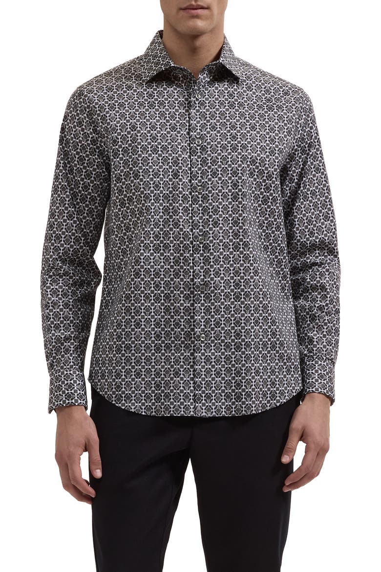 Axel Shaped Long Sleeve Patterned Shirt, Main, color, GRAPHITE