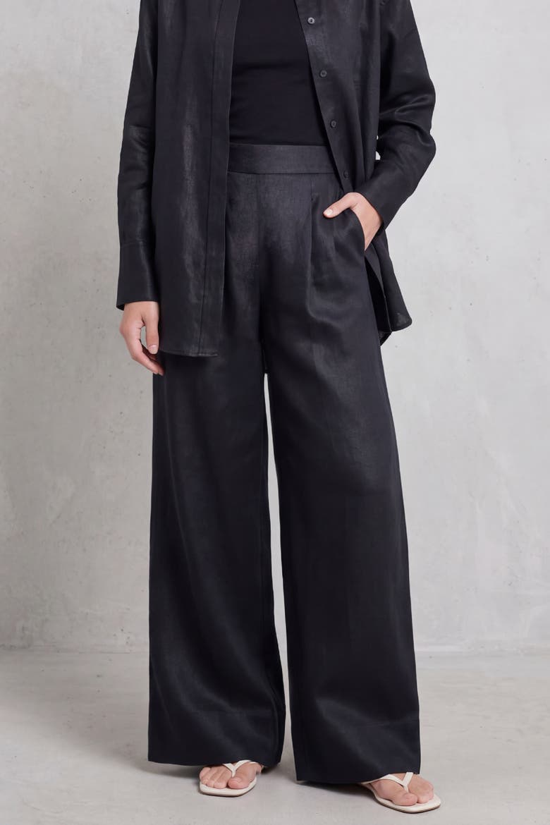 Mia Linen Twill Wide-leg Pants, Main, color, Black