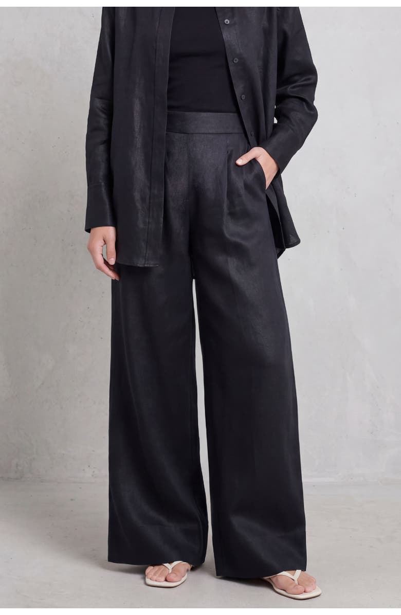 nuaje nuaje Mia Linen Twill Wide-leg Pants, Main, color, Black