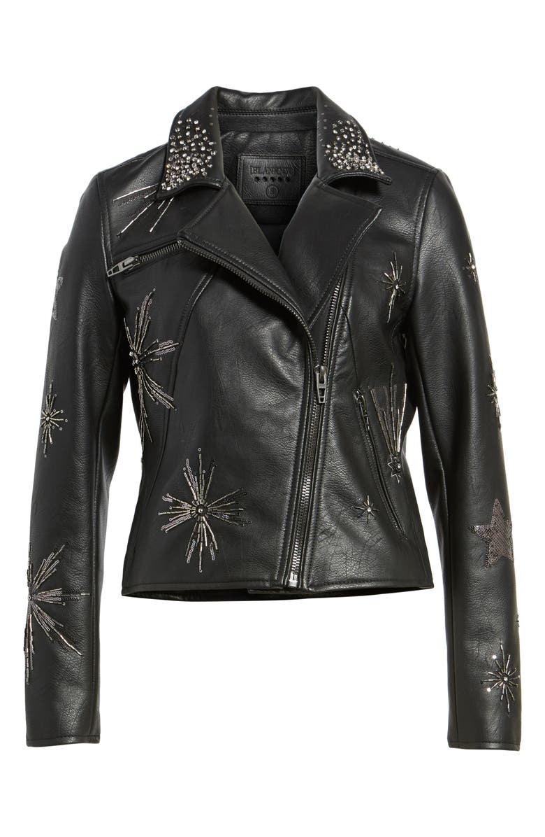 BLANKNYC Embellished Faux Leather Moto Jacket, Alternate, color, Star Struck