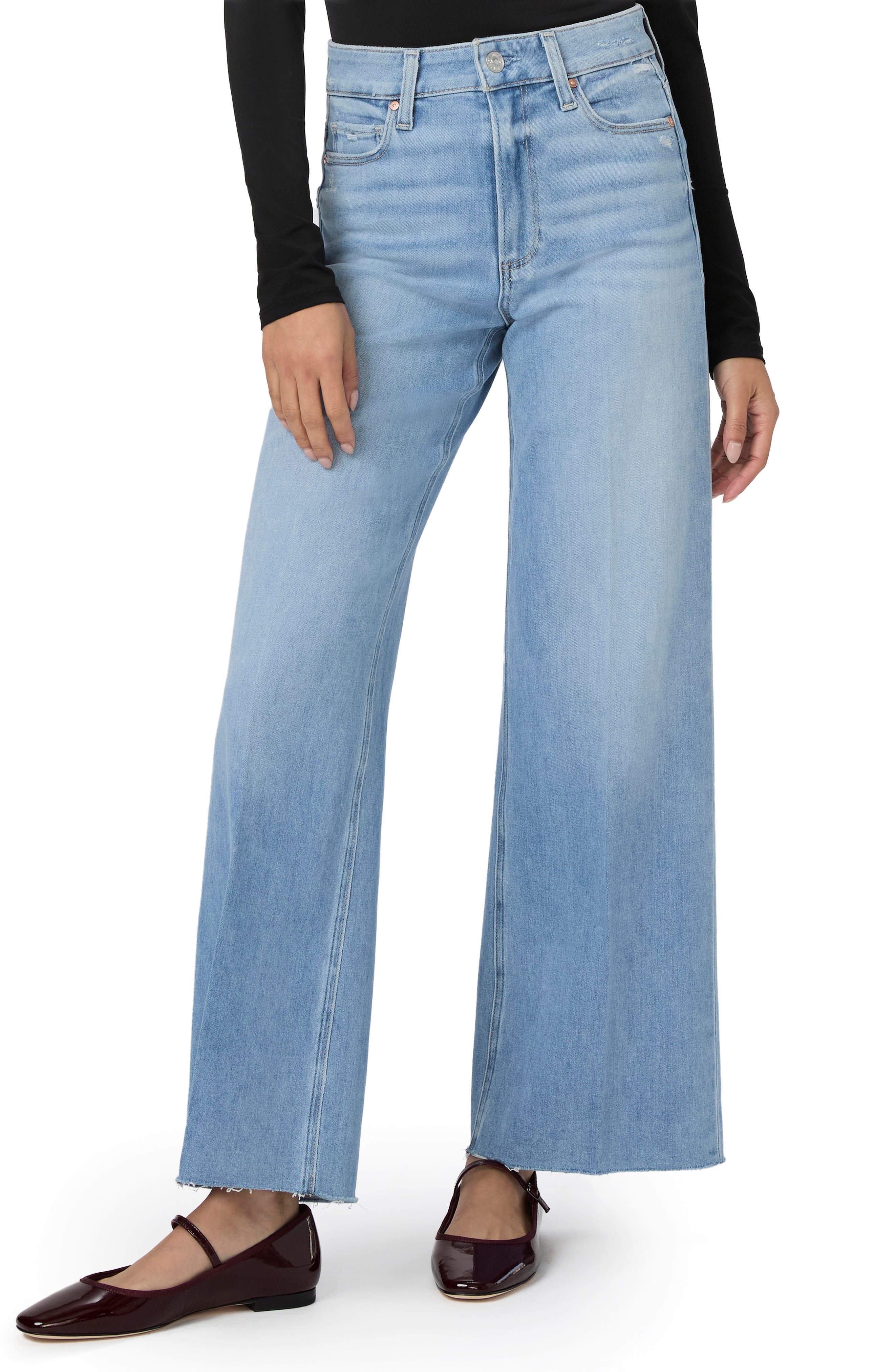 PAIGE Anessa Raw Hem High Waist Wide Leg Jeans