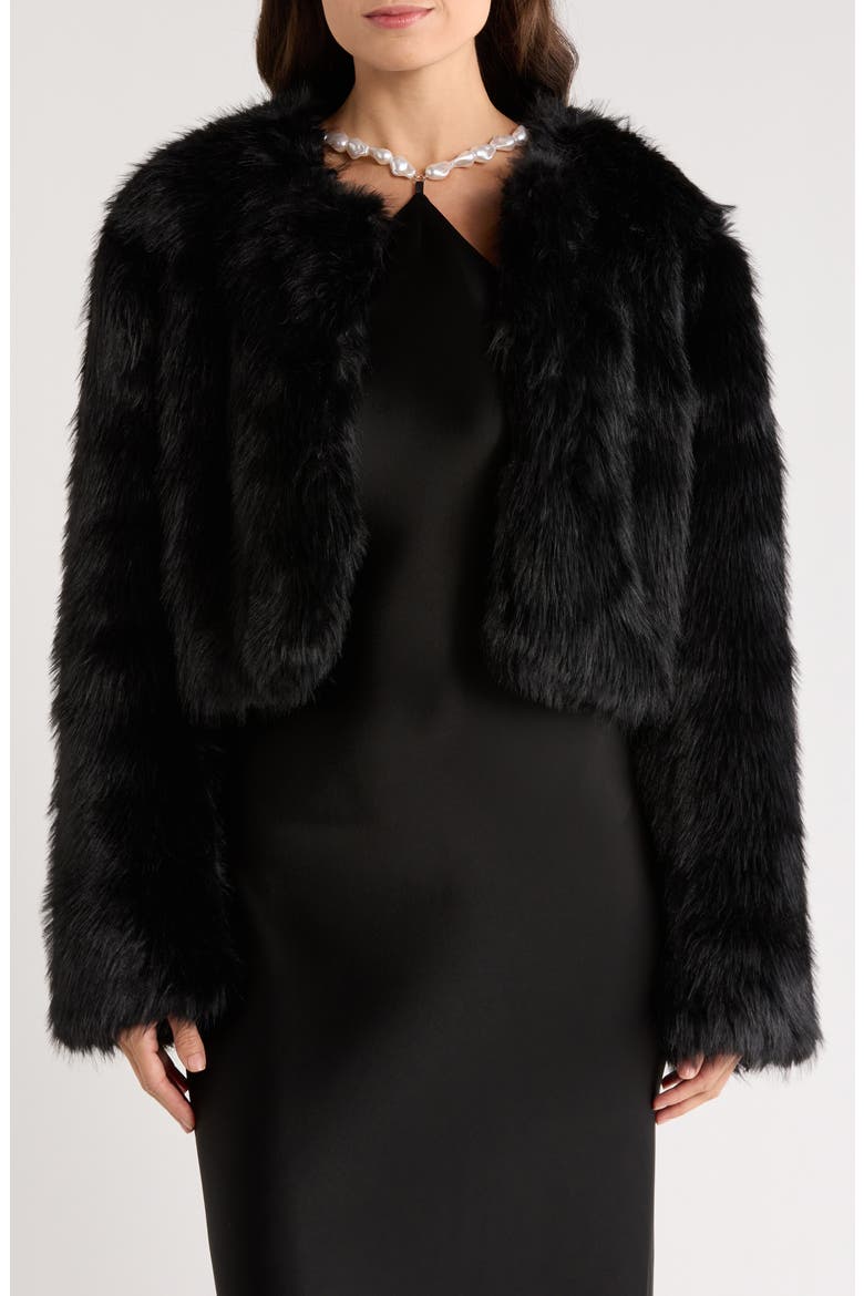 Casimira Crop Faux Fur Jacket, Main, color, BLACK