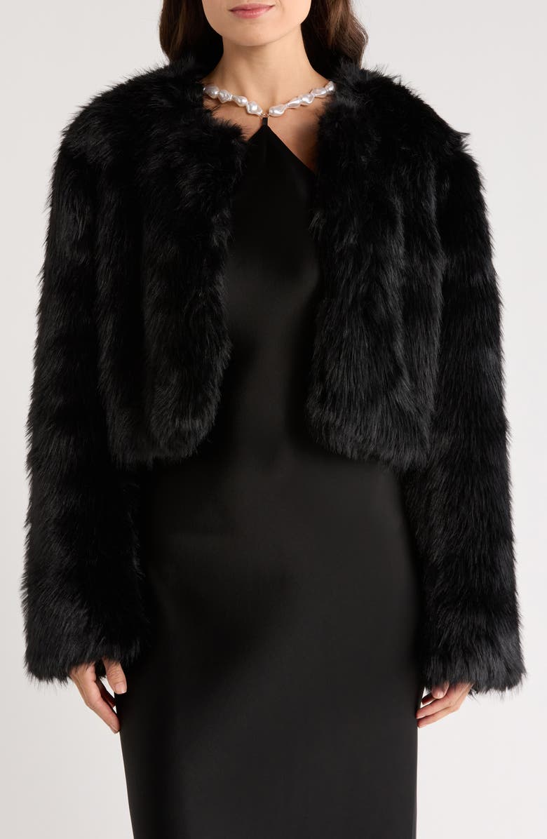 STAUD Casimira Crop Faux Fur Jacket, Main, color, Black