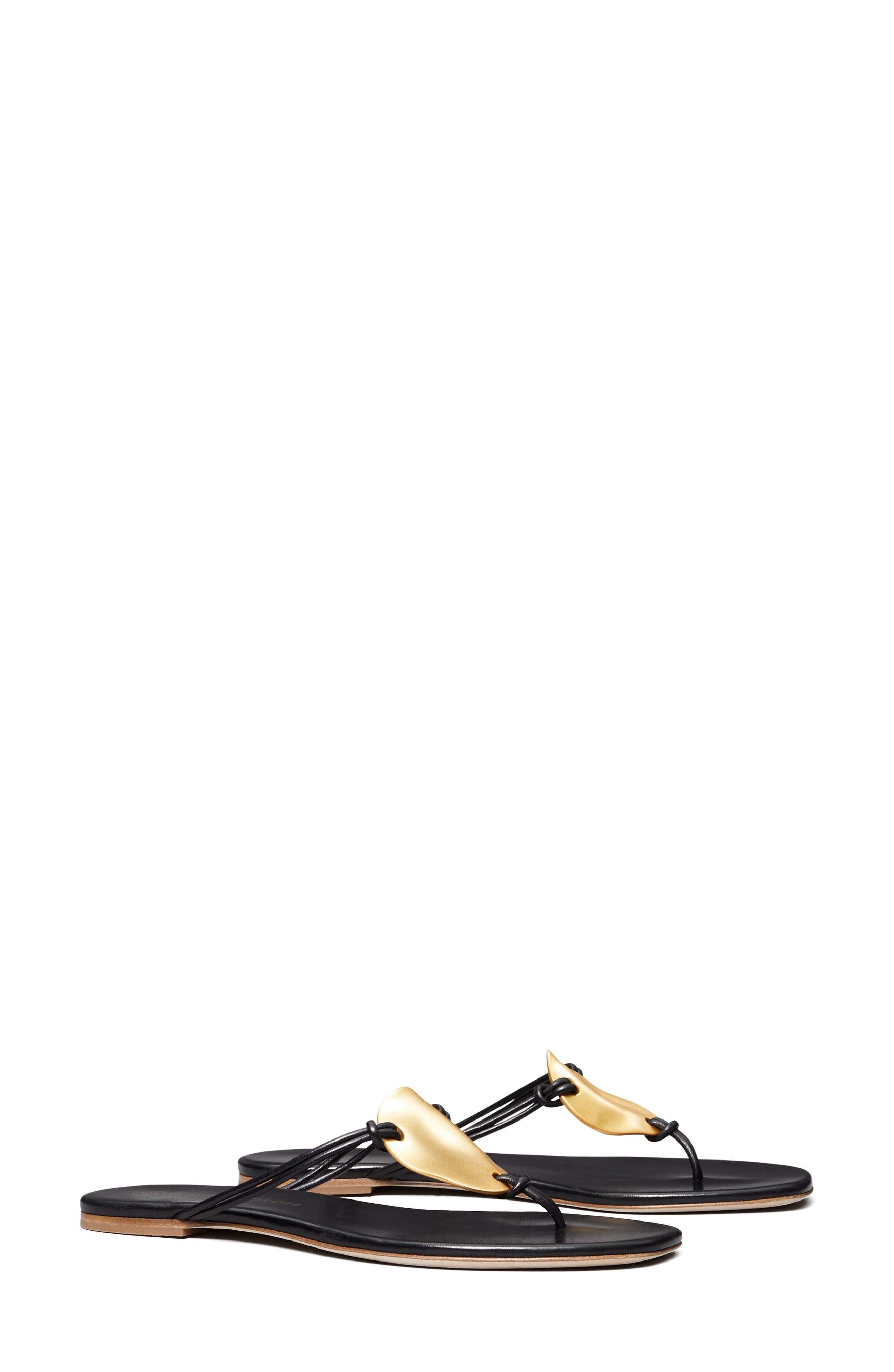 Tory Burch Patos Leather Sandal, Main, color, Perfect Black / Gold