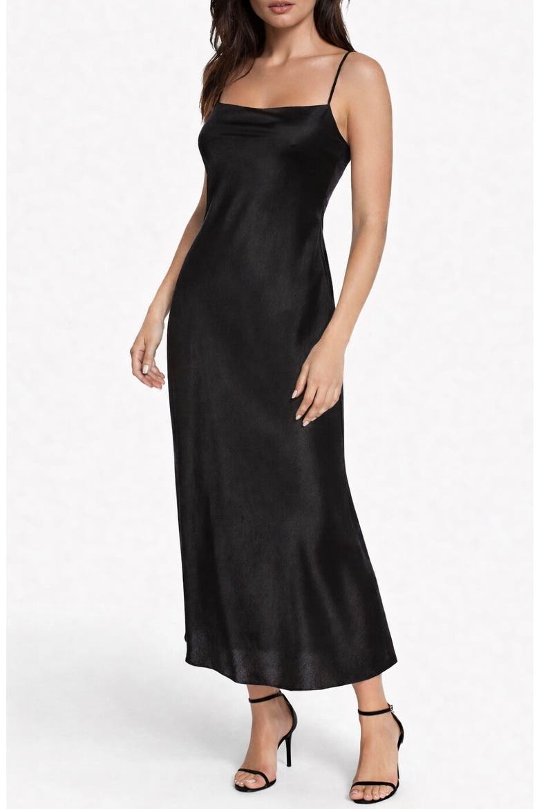 Crepe Satin Cowl Neck Midi Slipdress, Alternate, color, BLACK
