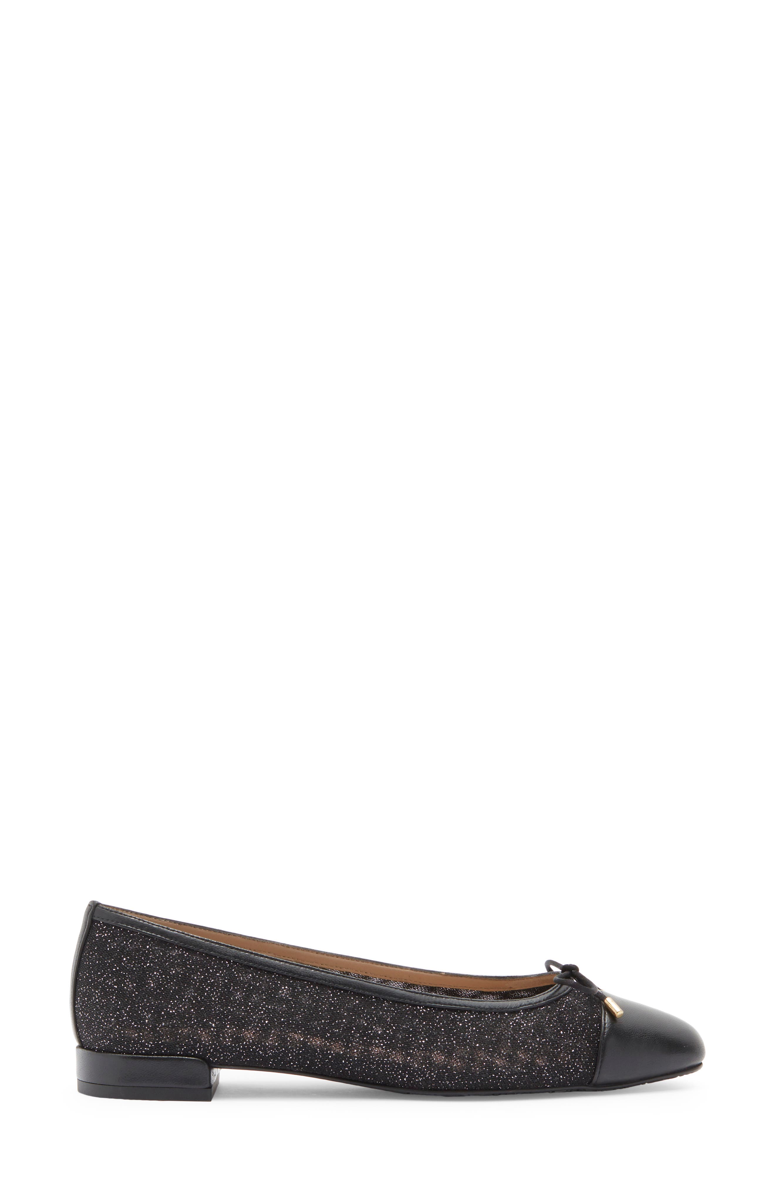 Stuart Weitzman Sleek Cap Toe Bow Flat, Alternate, color, New Black