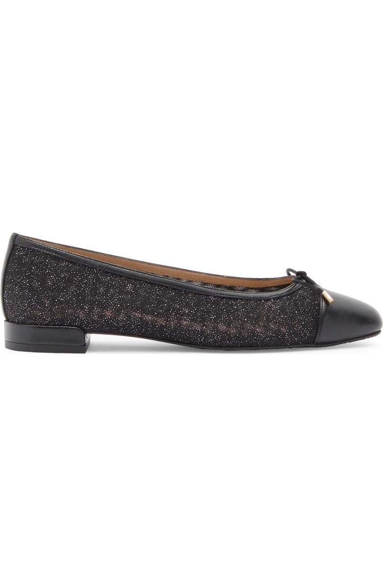 Stuart Weitzman Sleek Cap Toe Bow Flat, Alternate, color, New Black