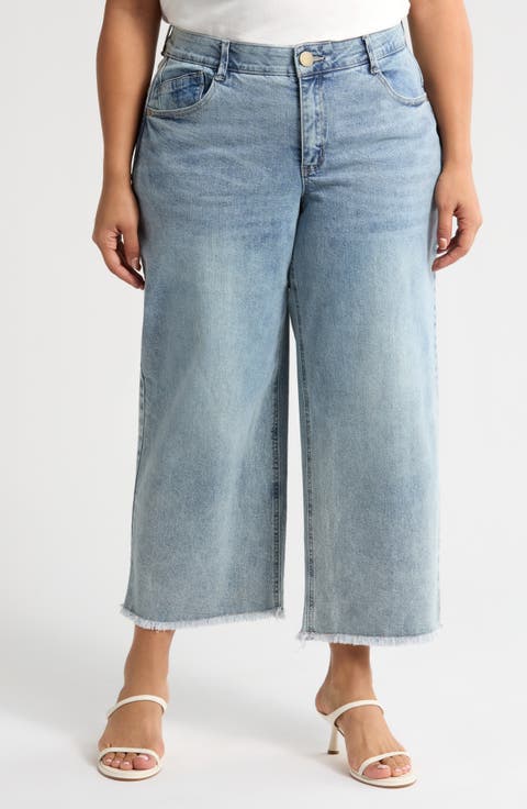 Wyatt Skyrise Frayed High Waist Ankle Wide Leg Jeans (Light Blue Artisanal) (Plus)