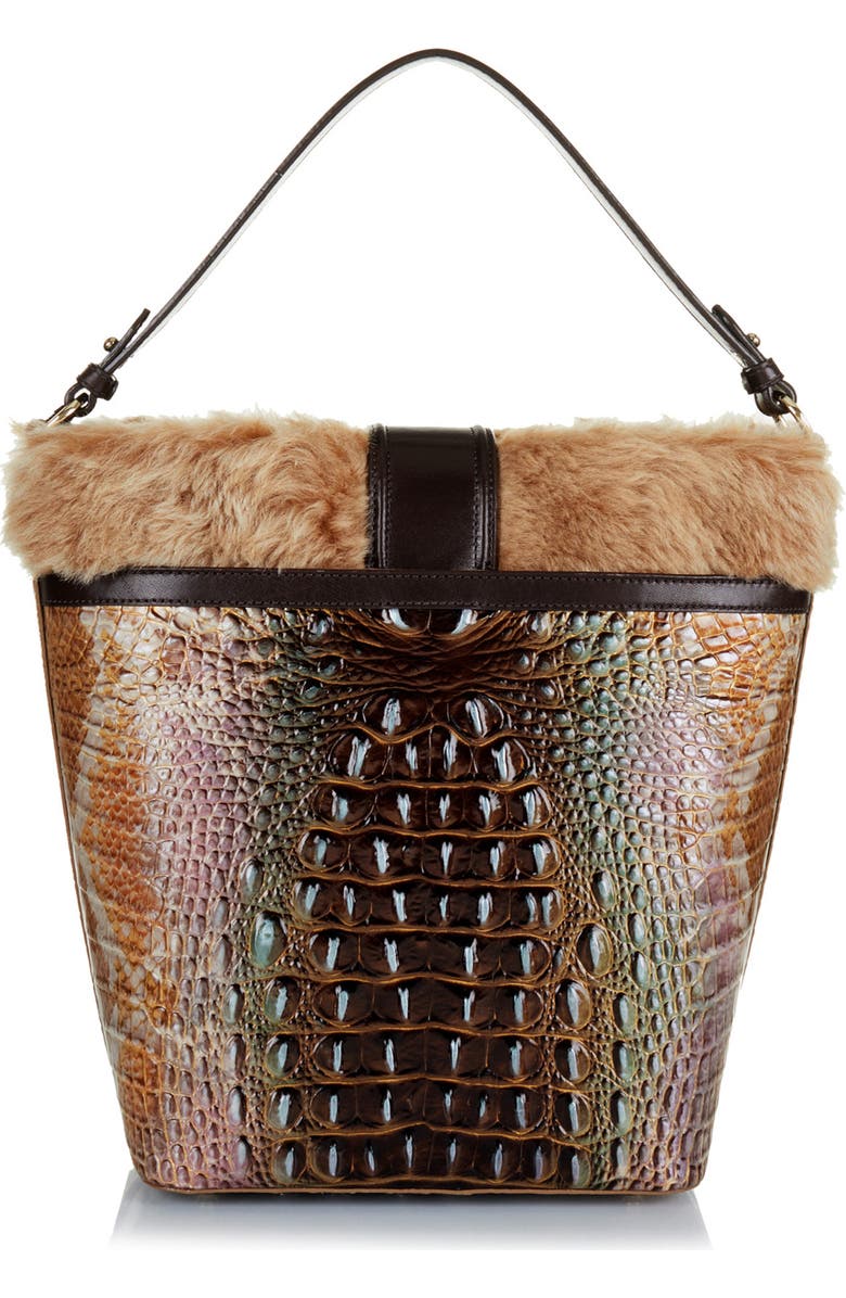 Brahmin Shira Genuine Shearling & Croc Embossed Leather Bucket Bag, Alternate, color,