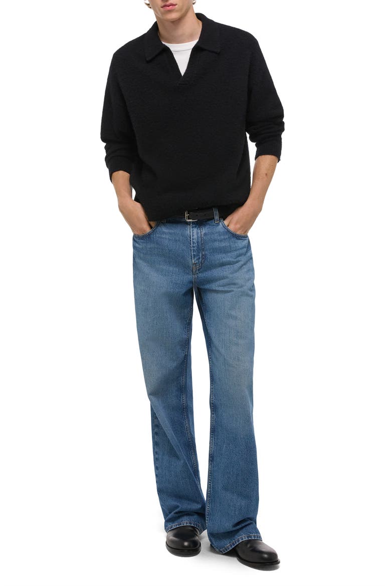 Brushed Wool & Cashmere Polo Sweater, Alternate, color, BLACK