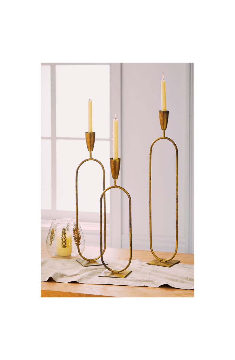 tag Tall Gold Iron Trumpet Taper Candle Holder for Everyday Use, Alternate, color, Gold