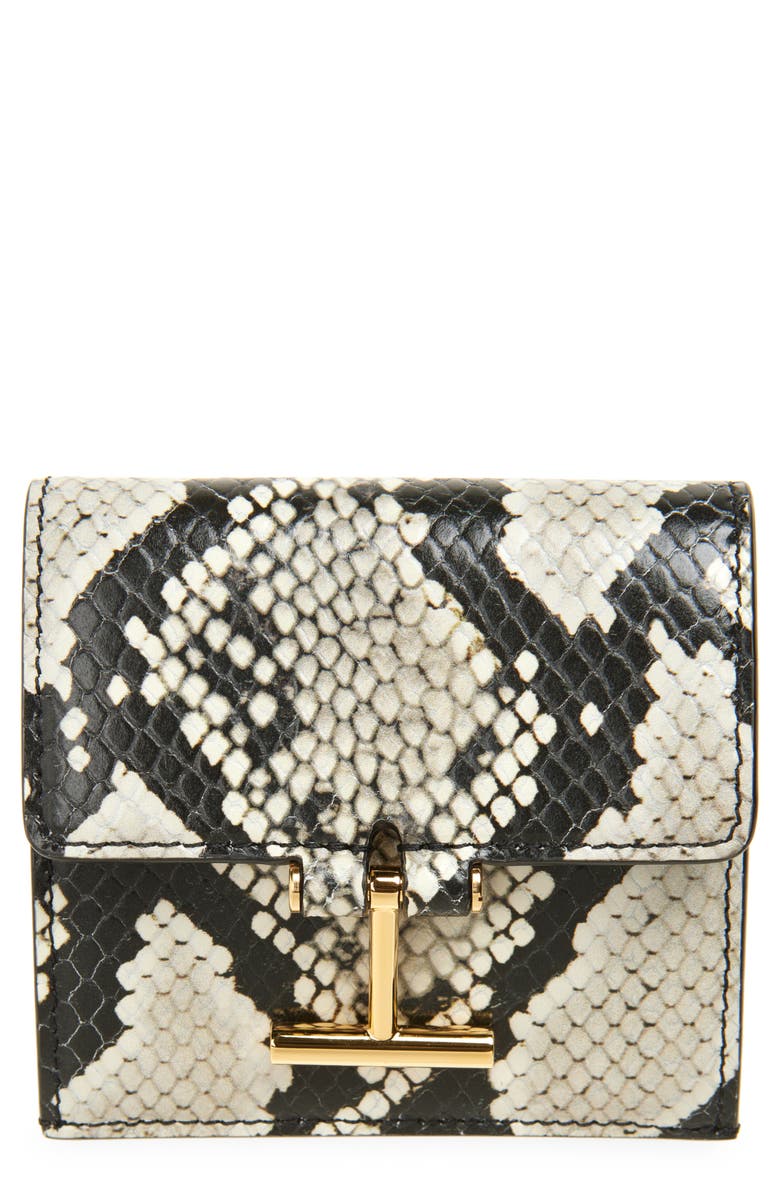 TOM FORD Tara Python Embossed Leather Card Wallet, Main, color,